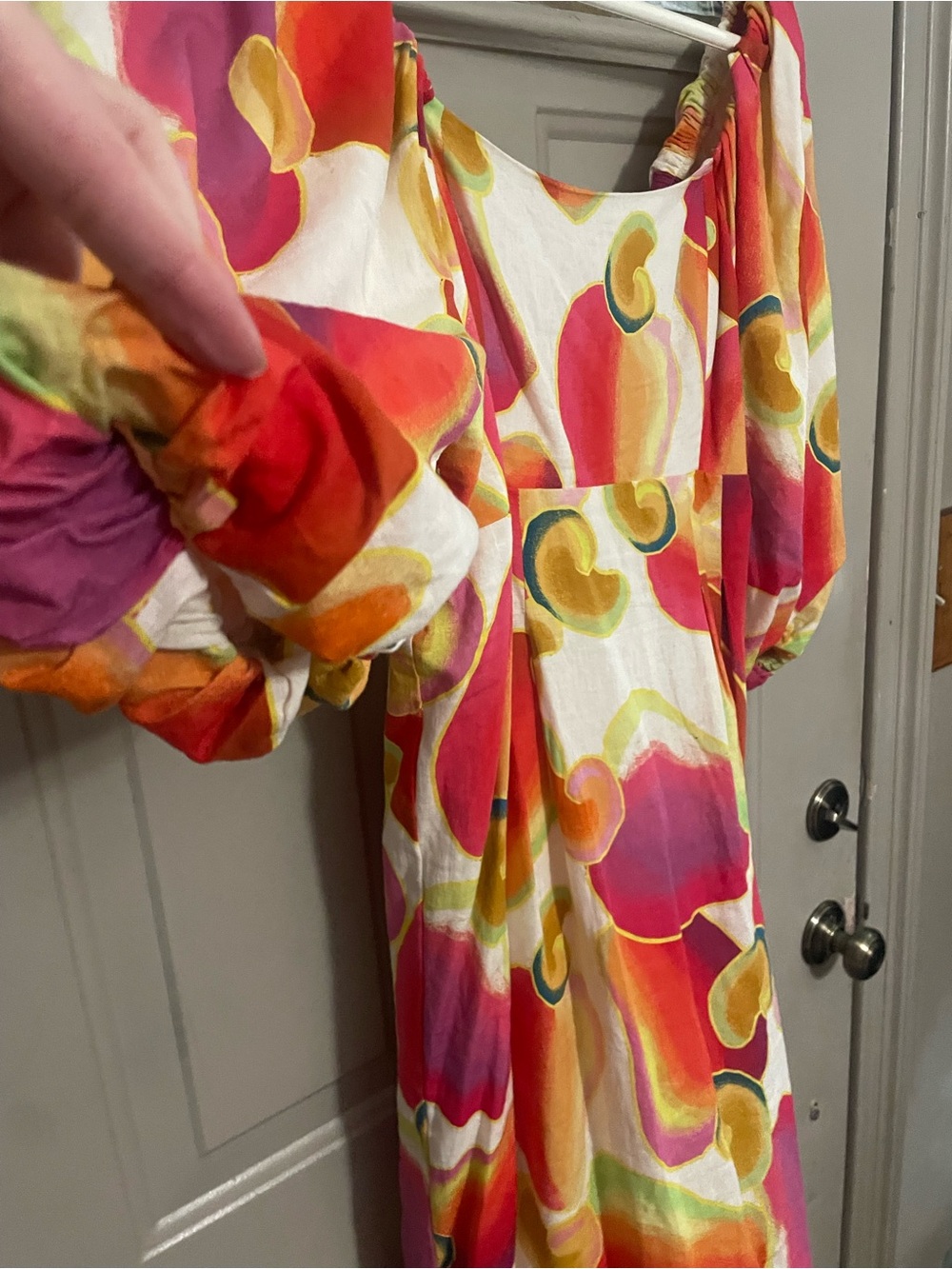 FARM Rio White Midi Dress with Pink, Orange, Yellow & Green Abstract Print